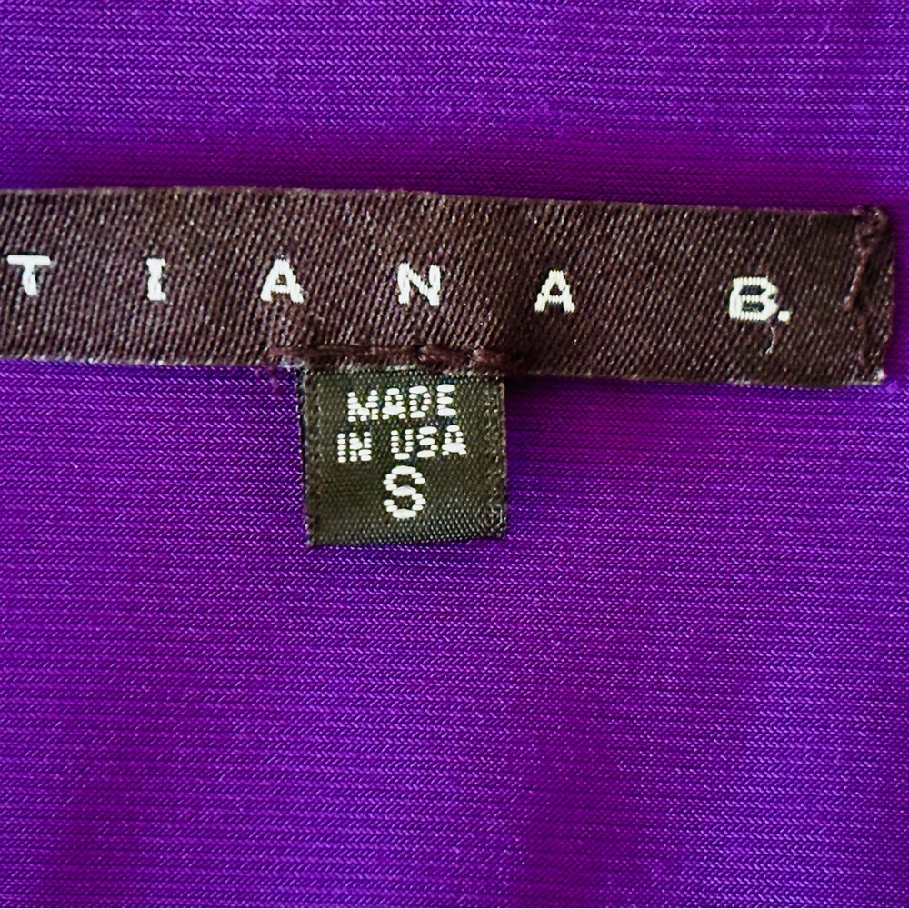 Tiana B. Size S Stretchy Purple Sleeveless Midi Cowl Neck Dress w Ruching - Picture 9 of 9